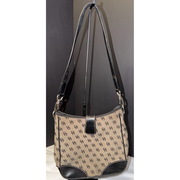 Dooney & Bourke Handbags - Dooney & Bourke Shoulder Bag Womens Medium Brown Monogram Canvas Leather Vintage
